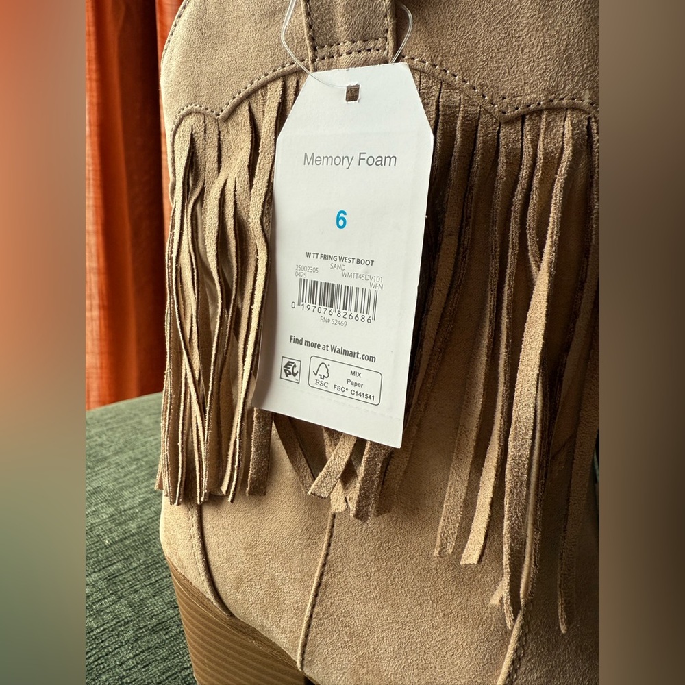 Time and Tru Tan Sand Heeled Boots with Fringe NWT - Picture 7 of 8